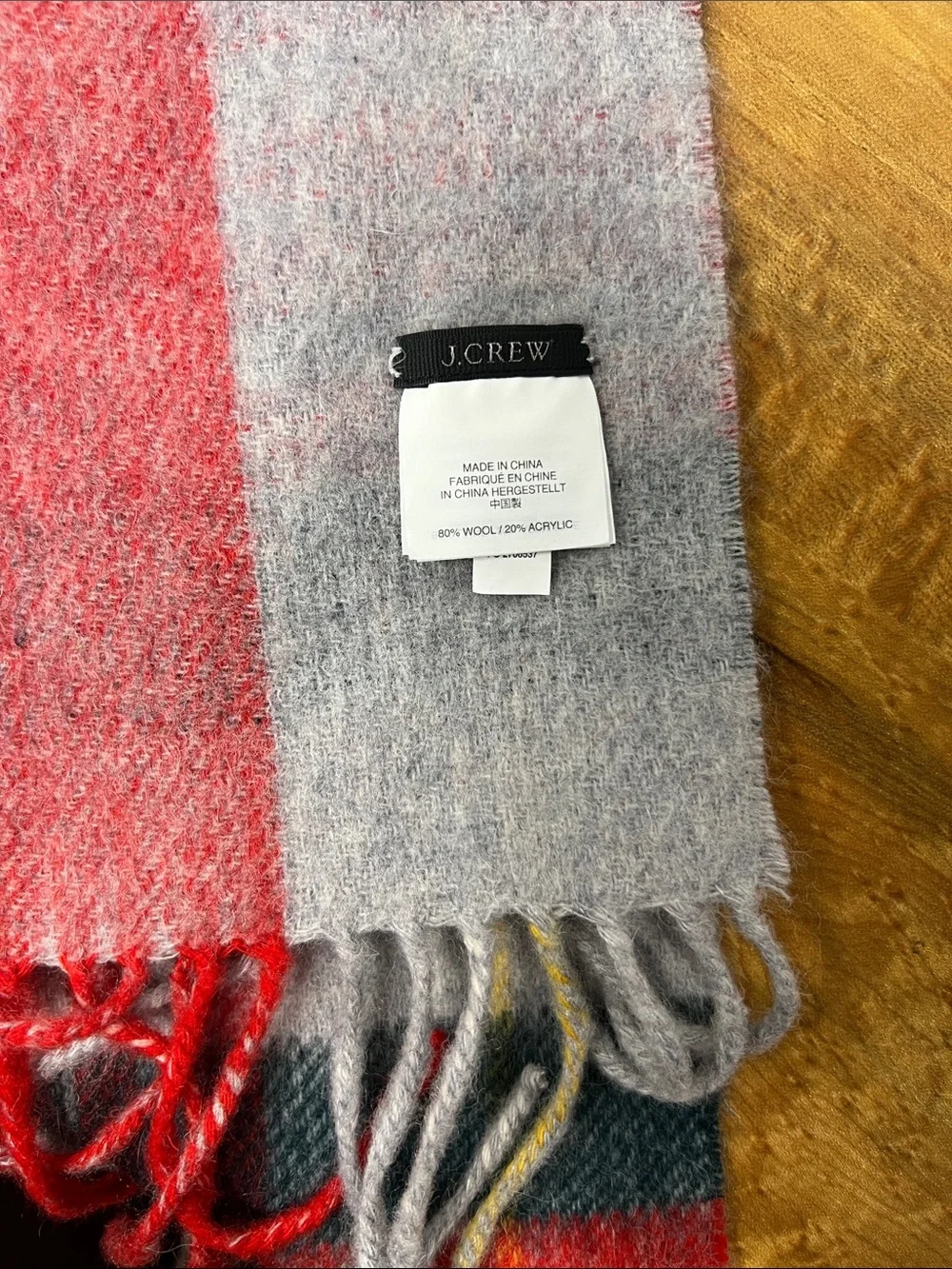 J. Crew Brushed Wool Tartan Plaid Scarf Large Cozy Winter Warm Womens Unisex